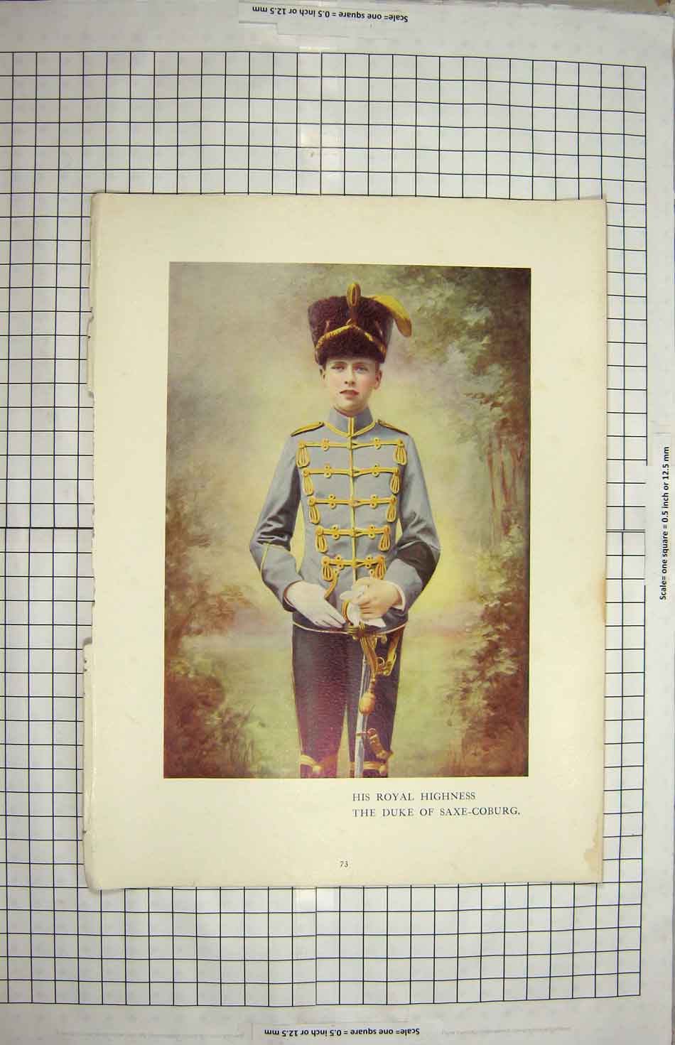 Original Old Antique Print Portrait His Royal Highness Duke Saxe-Coburg Colour