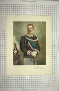 Original Old Antique Print Portrait His Majesty King Italy Colour