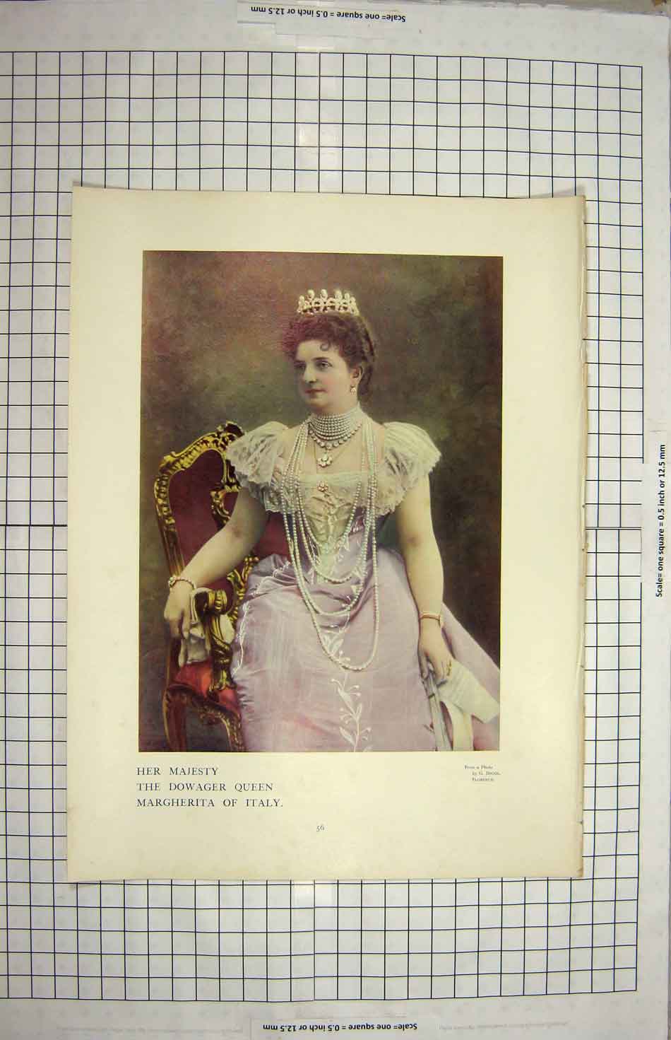 Original Old Antique Print Portrait Her Majesty Dowager Queen Margherita Italy