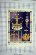 Original Old Antique Print Edward'S Crown Orb Ampulla Spoon Sceptre Coronation