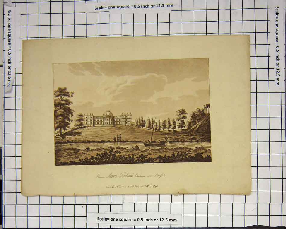 Original Old Antique Print Prince Teschen Saxon Castle Near Brussels