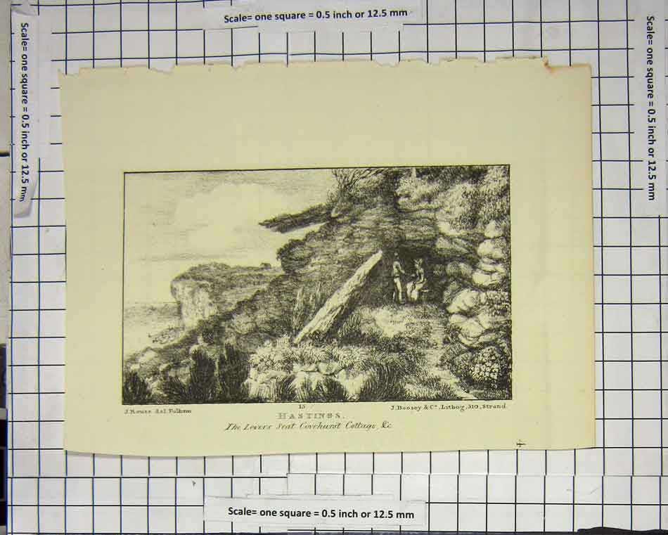 Original Old Antique Print Hastings Lovers Seat Covehurst Cottage Cliff