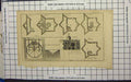 Original Old Antique Print Castle Design Plans Figures Layout