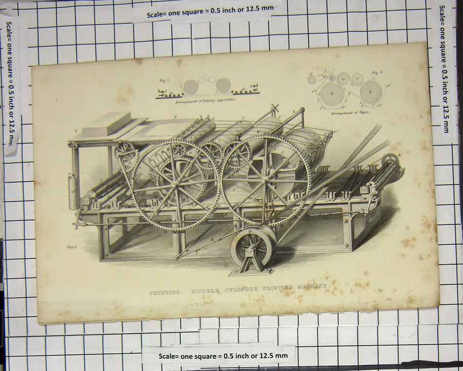 Original Old Antique Print Ing Double Cylinder Machine