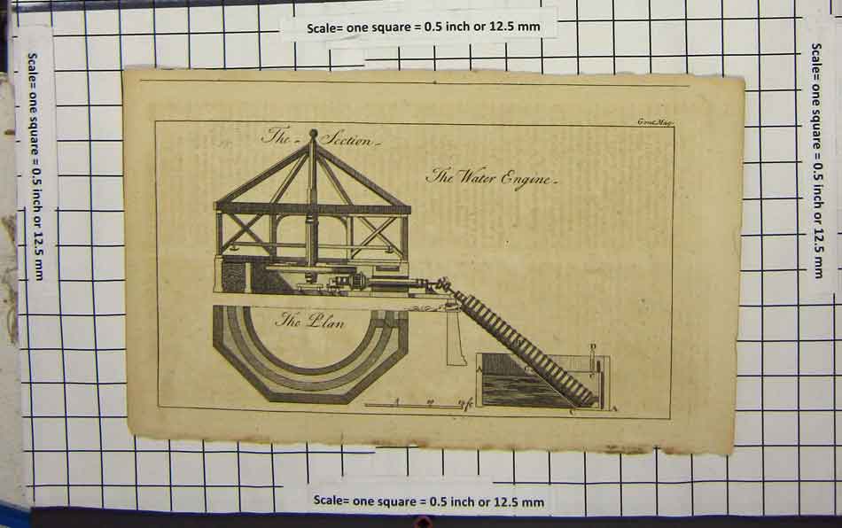 Original Old Antique Print The Water Engine Plans Design Pumps