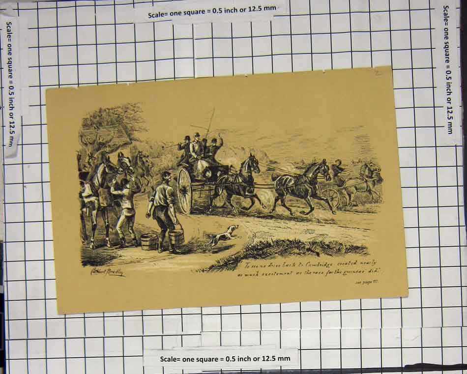 Original Old Antique Print Horse Cart Back To Cambridge C. Bradley