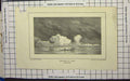Original Old Antique Print Ice Bergs Small Boat Stormy Black And White