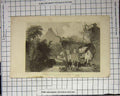 Original Old Antique Print Protestant Church Tall Mountain Religion