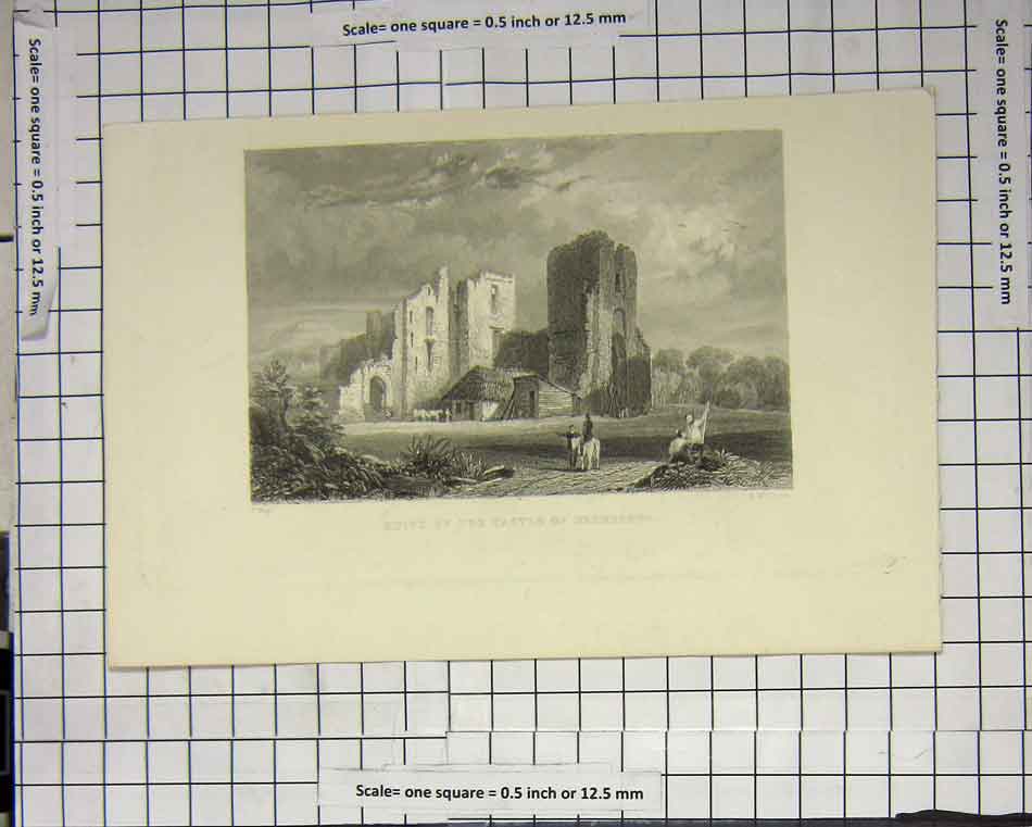 Original Old Antique Print Ruins Castle Brederode Huts Villagers