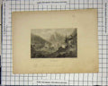 Original Old Antique Print The Simplon Mountains Cows Town