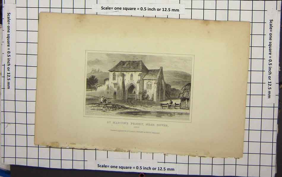 Original Old Antique Print St Martin'S Priory Near Dover Kent