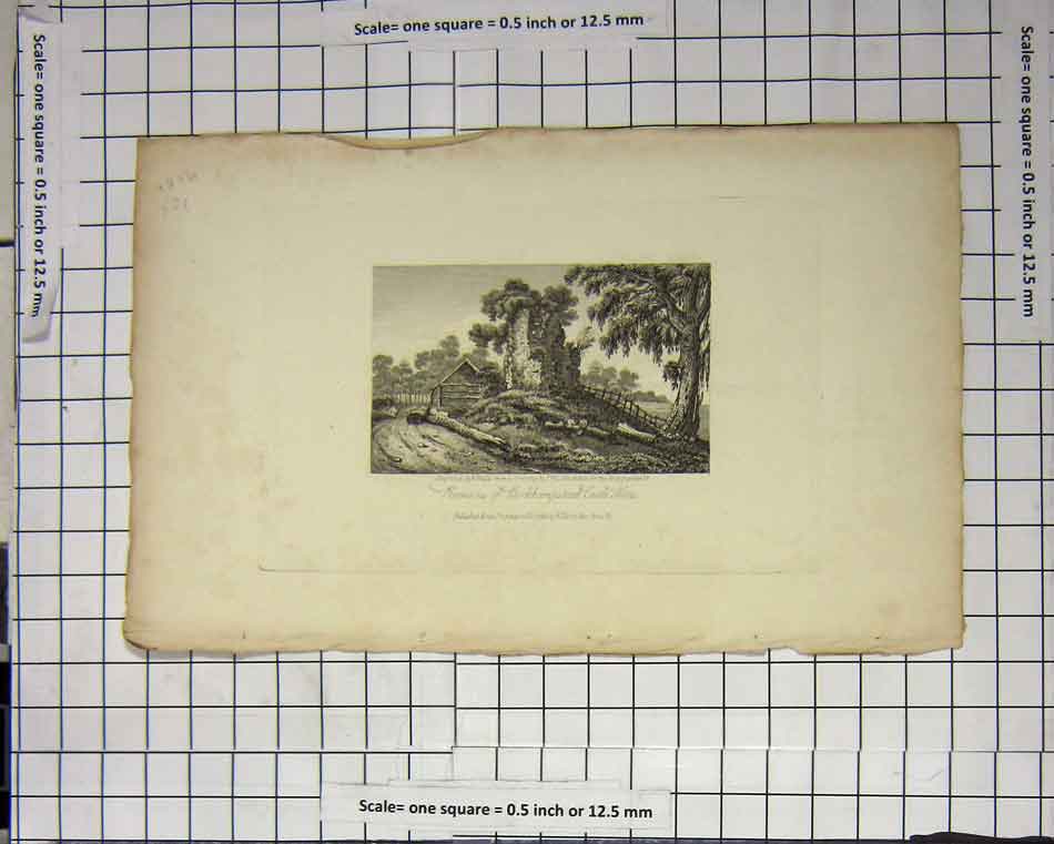 Original Old Antique Print Remains Berkhapstead Castle Ruins 19th