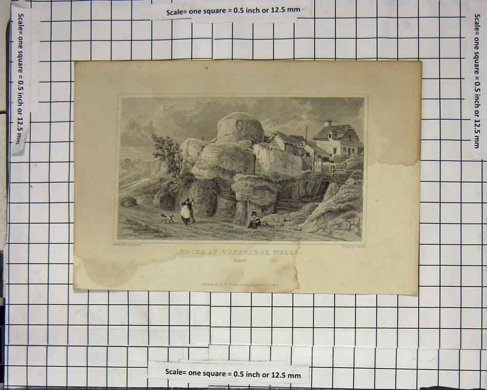 Original Old Antique Print Rocks At Tunbridge Wells Kent Houses 20th Century