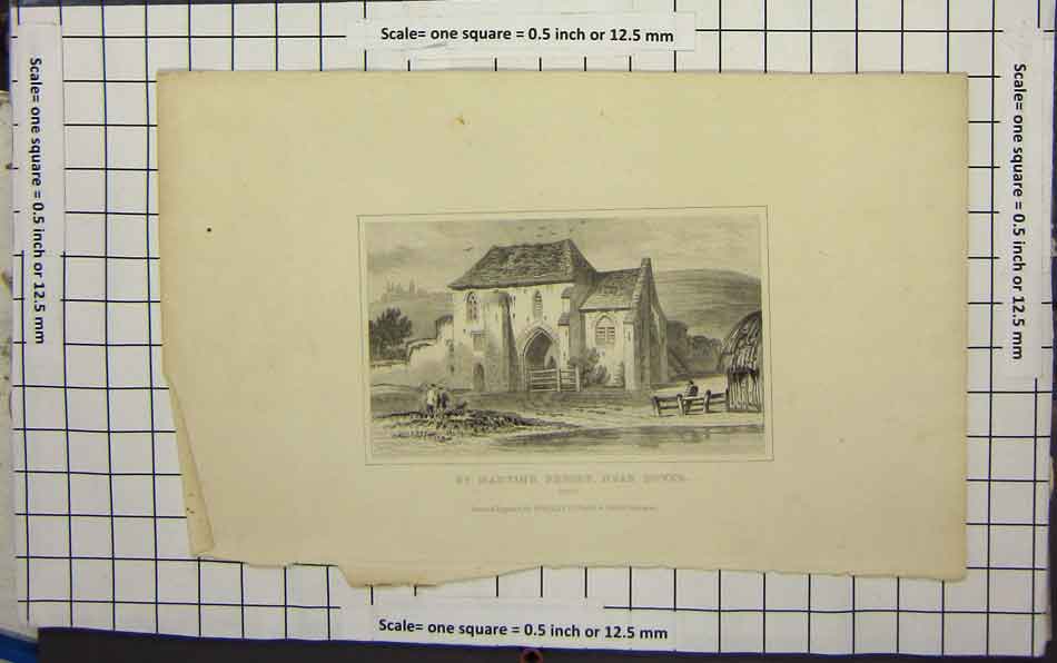 Original Old Antique Print St Martin'S Priory Near Dover Pond Hut 20th Century