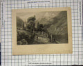 Original Old Antique Print Saint Foi Mountain Cliffs Church Hiker 20th Century