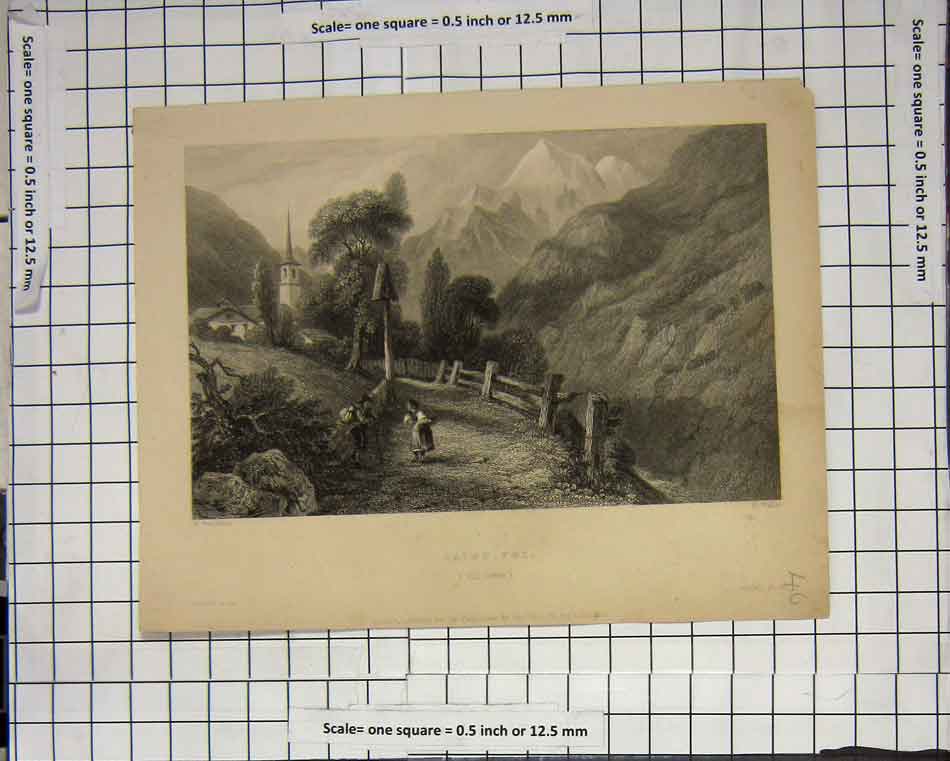 Original Old Antique Print Saint Foi Mountain Cliffs Church Hiker 20th Century