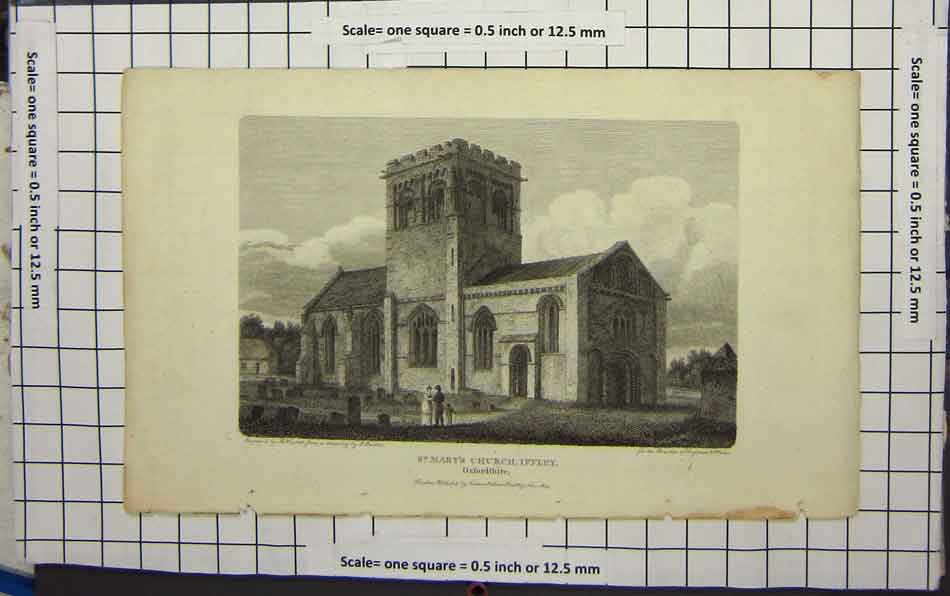 Original Old Antique Print St Mary'S Church Iffley Oxfordfhire 20th Century