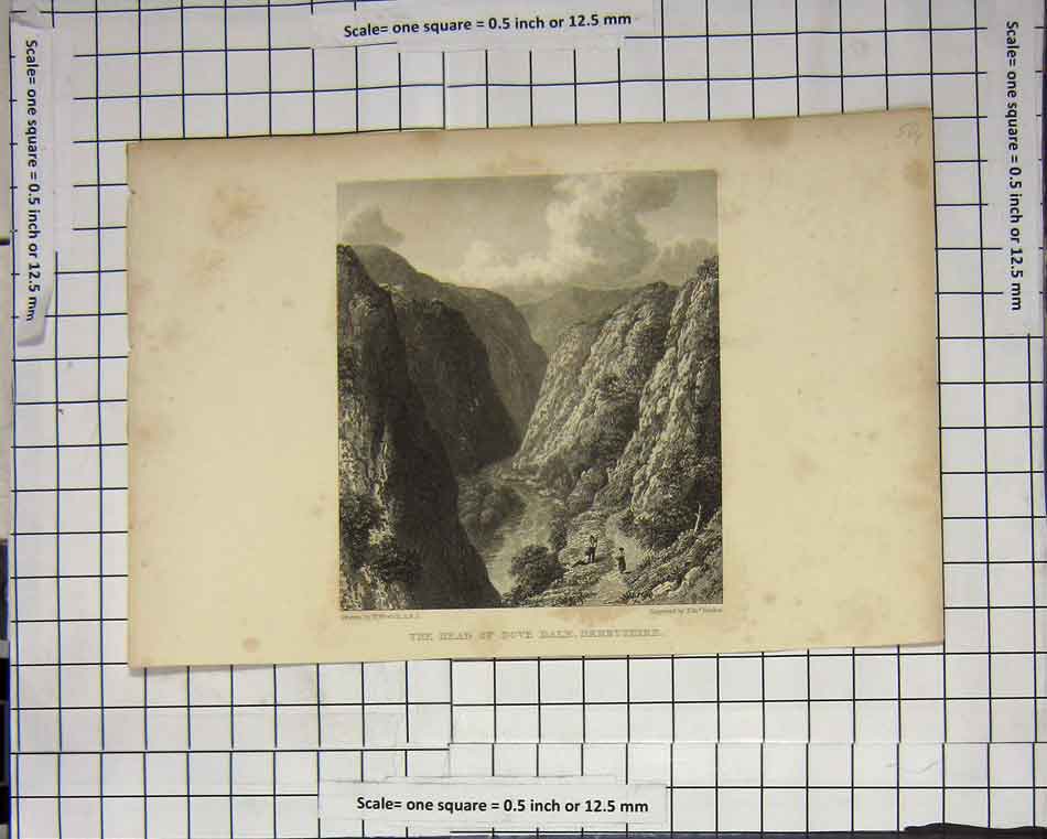 Original Old Antique Print Head Dove Dale Derbyshire Cliffs