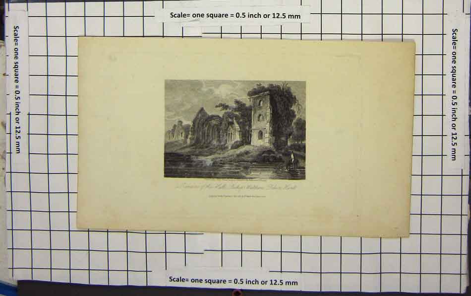 Original Old Antique Print Remains Bishop'S Palace Horseback