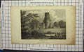 Original Old Antique Print Middle Castle Salop Fishing River Trees