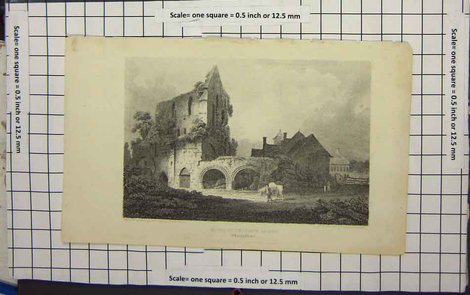 Original Old Antique Print Ruins Wenlock Abbey Shropfhire