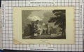 Original Old Antique Print Baby Castle Durham Trees Cows Horse