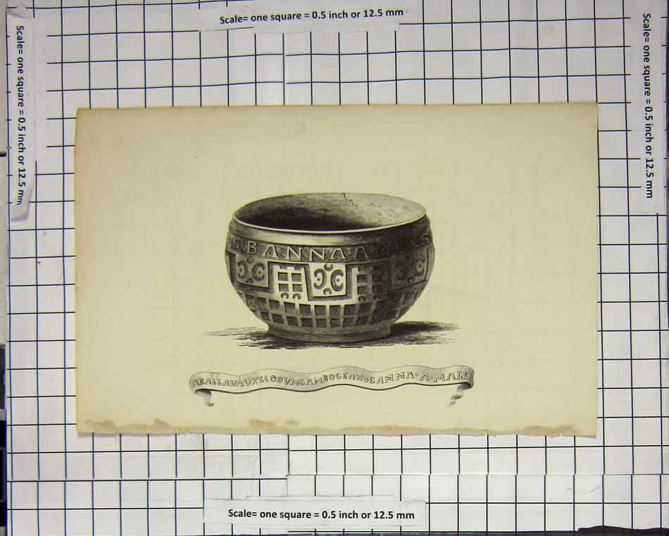 Original Old Antique Print Bowl Greek Language Majuscule Form