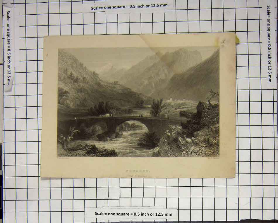 Original Old Antique Print Pomaret Bridge Mountains River