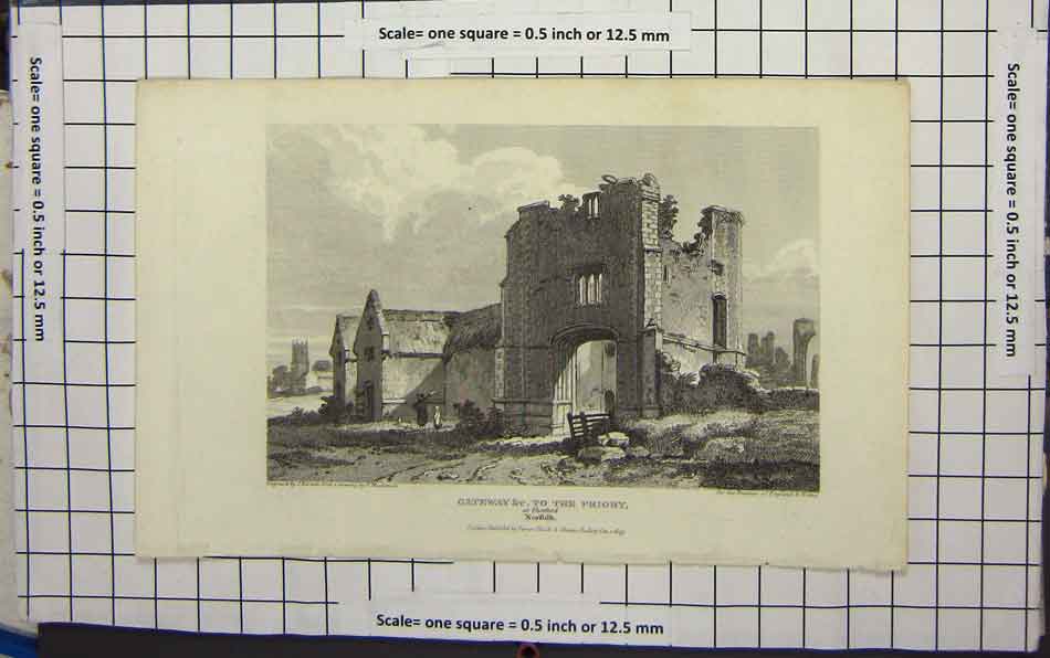 Original Old Antique Print Gateway To The Priory Norfolk