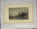 Original Old Antique Print Rocks On He Meuse Boat Cliffs Fishing