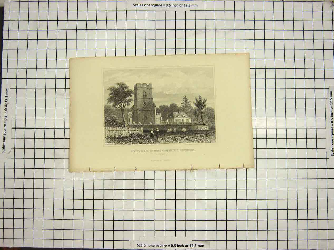 Old Antique Print Birth Place Robert Bloomfield Honington Suffolk Tallis