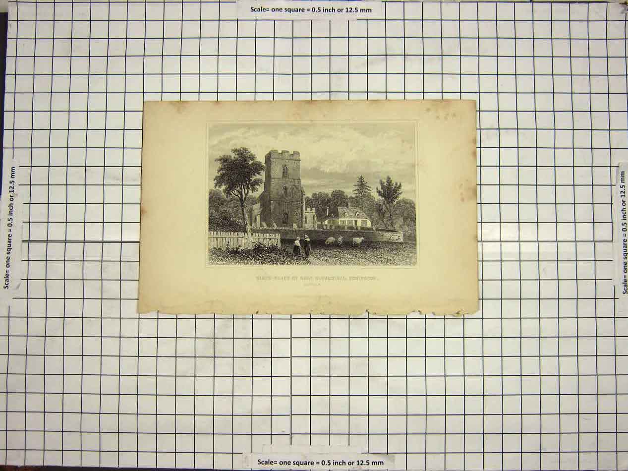 Old Antique Print Birth Place Robert Bloomfield Honington Suffolk England