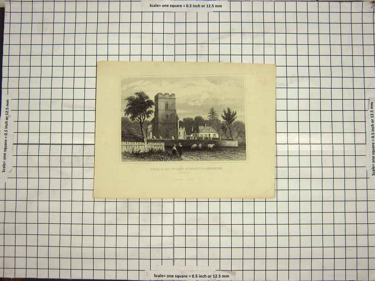 Old Print Ref.868 Birth Place Robert Bloomfield Honington Suffolk England