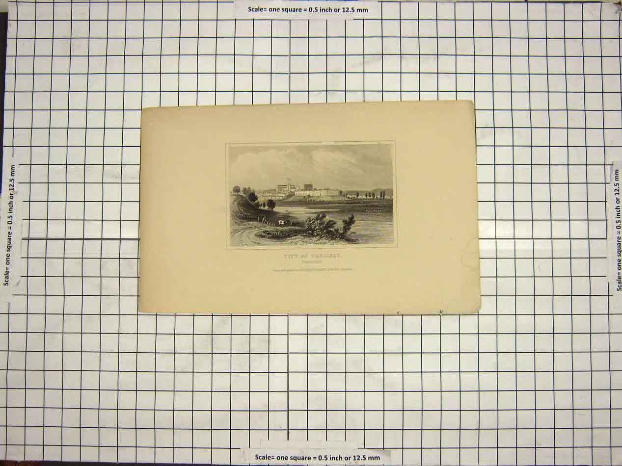 Original Old Antique Print View City Carlisle Cumberland England Architecture