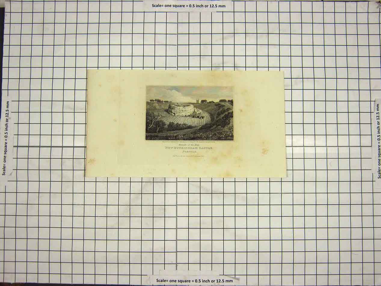 Original Old Antique Print 1818 Remains Keep Buckingham Castle Norfolk England