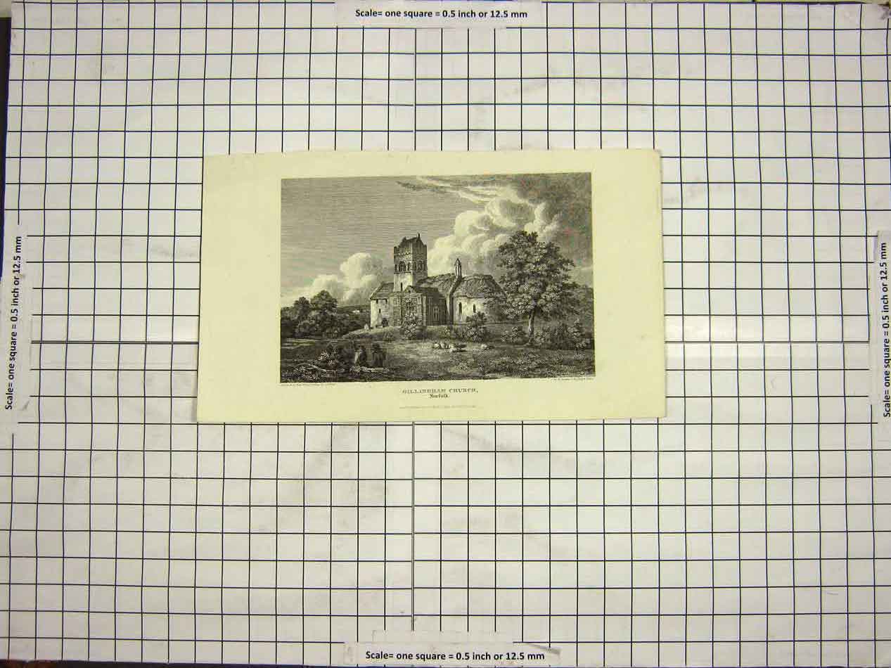 Original Old Antique Print 1814 View Gillingham Church Norfolk England Kneale