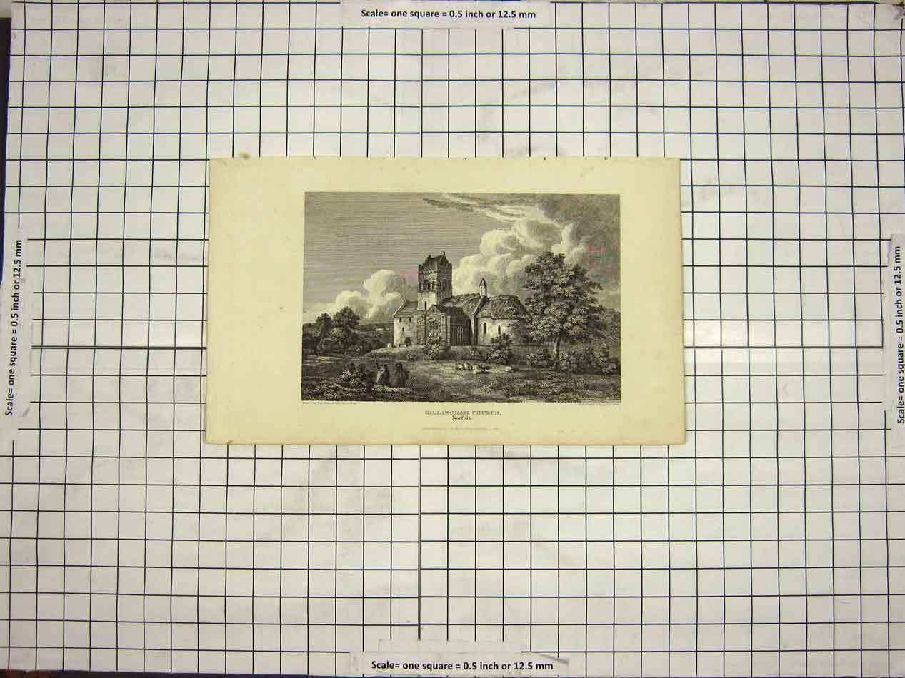 Original Old Antique Print 1811 View Gillingham Church Norfolk England 19th
