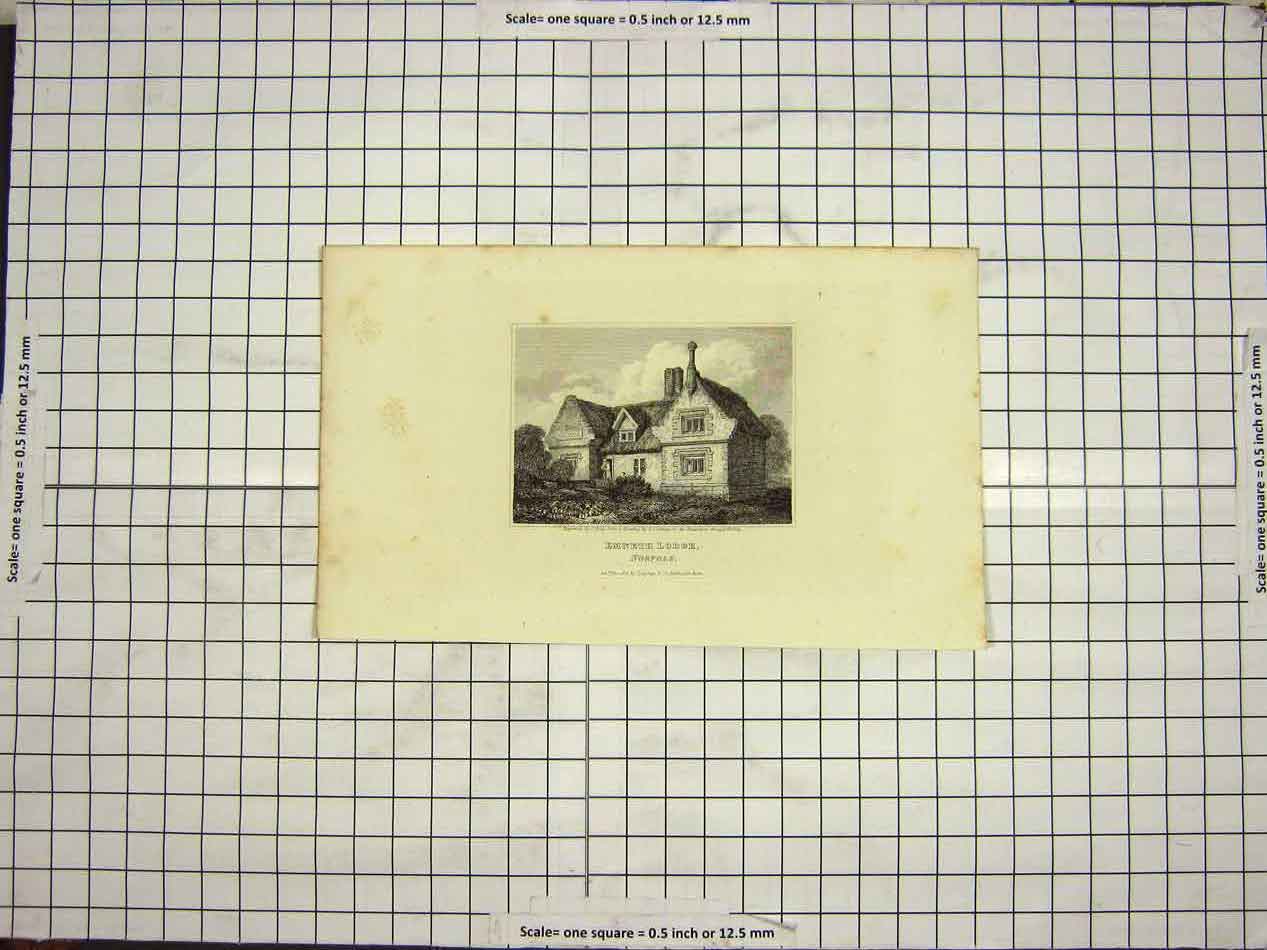 Original Old Antique Print 1818 View Emneth Lodge Norfolk England Greig Cotman