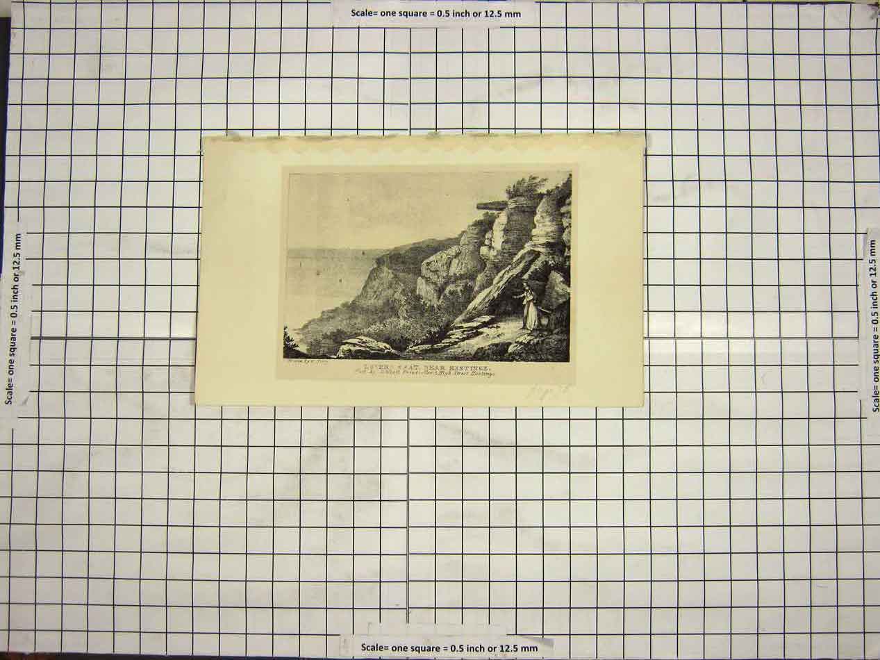 Original Old Antique Print View Lovers Seat Hastings England Sea Cliffs