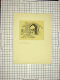 Original Old Antique Print View Cartmel Abbey Gate Street Architecture