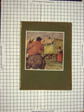 Original Old Antique Print Colour Huntsman Horse Lady Gypsy Waggon