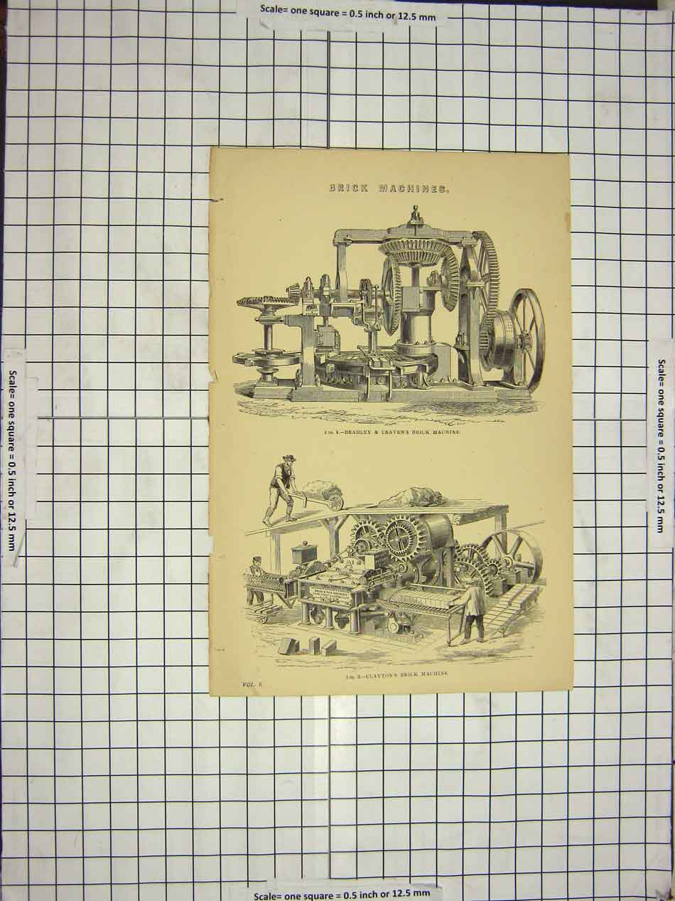 Old Antique Print Brick Machines Bradley Craven Clayton Brick Machinery 19th