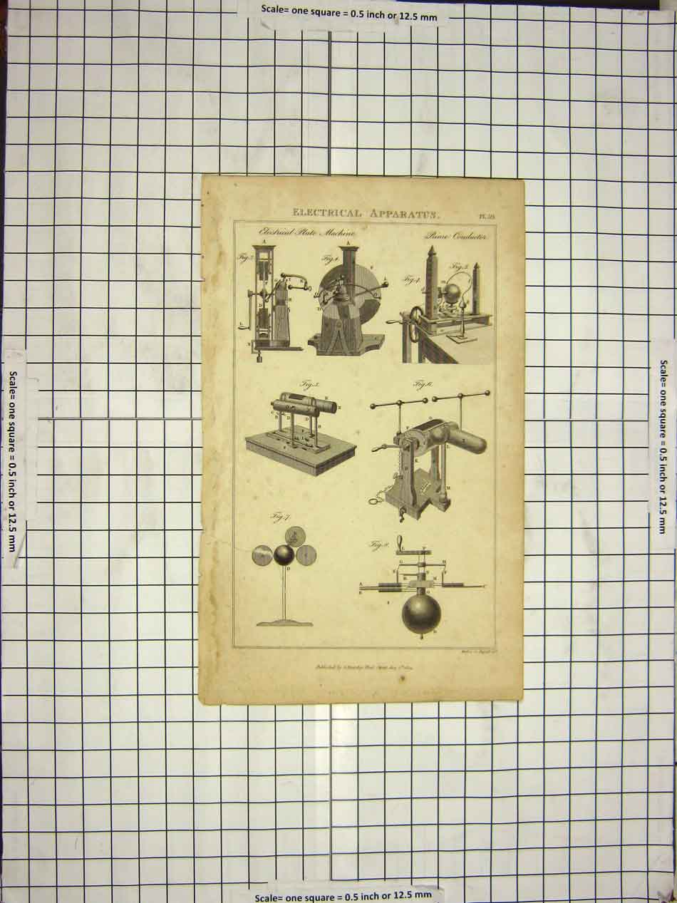 Original Old Antique Print 1809 Electrical Apparatus Plate Machine Conductor