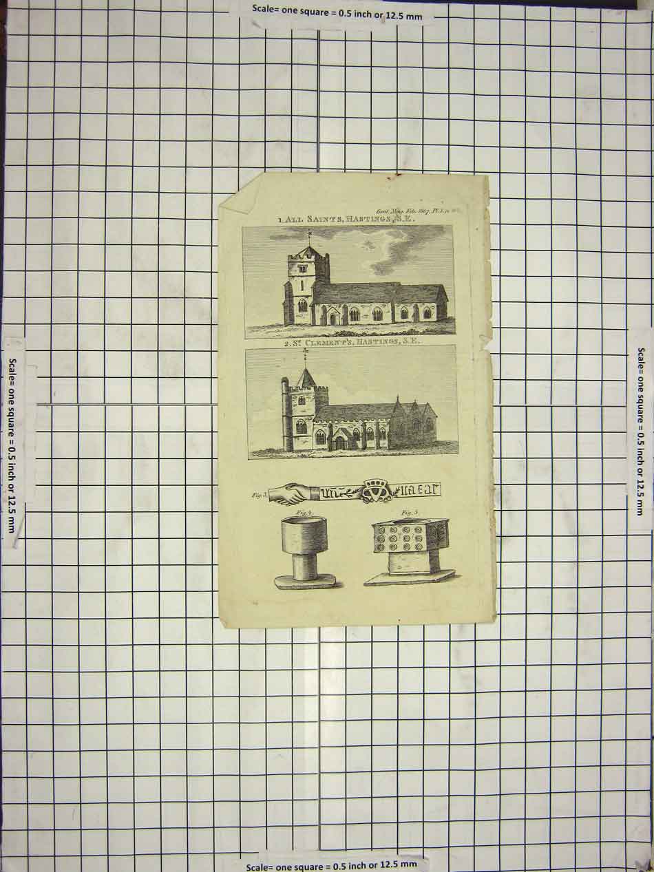 Original Old Antique Print All Saints Hastings St. Clements Church Architecture
