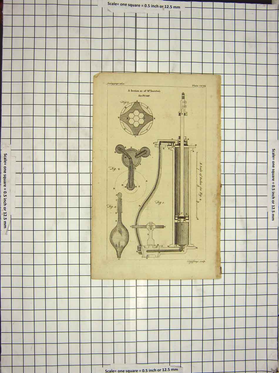 Original Old Antique Print Section Mr Smeaton Air Pump Instrument Diagrams 20th