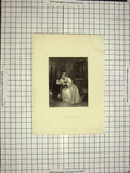 Original Old Antique Print Edwards Boxall Engraving The Invisible Girl Reading