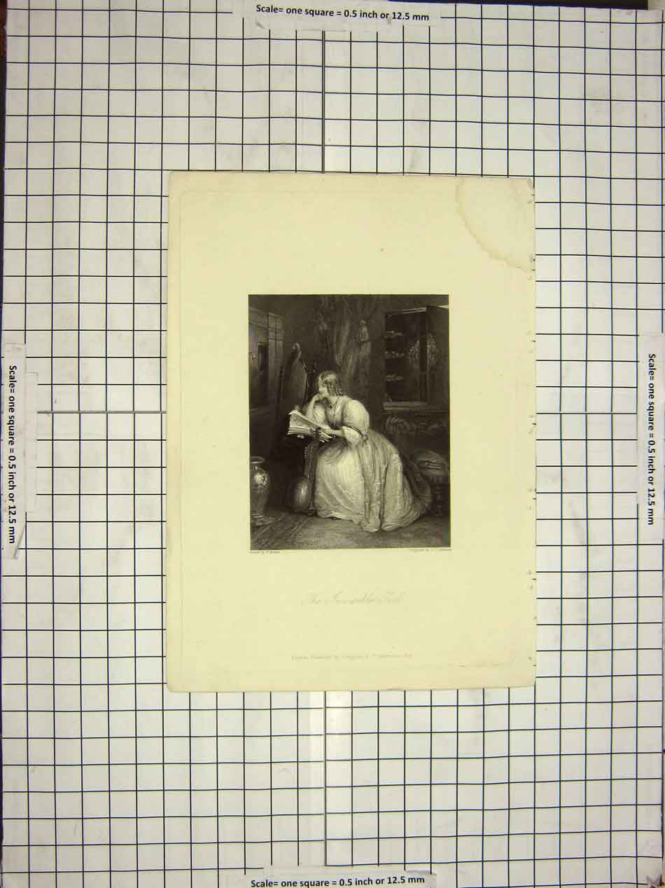 Original Old Antique Print Edwards Boxall Engraving The Invisible Girl Reading
