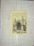 Original Old Antique Print Porch West Walton Church Norfolk Wilson Drawing