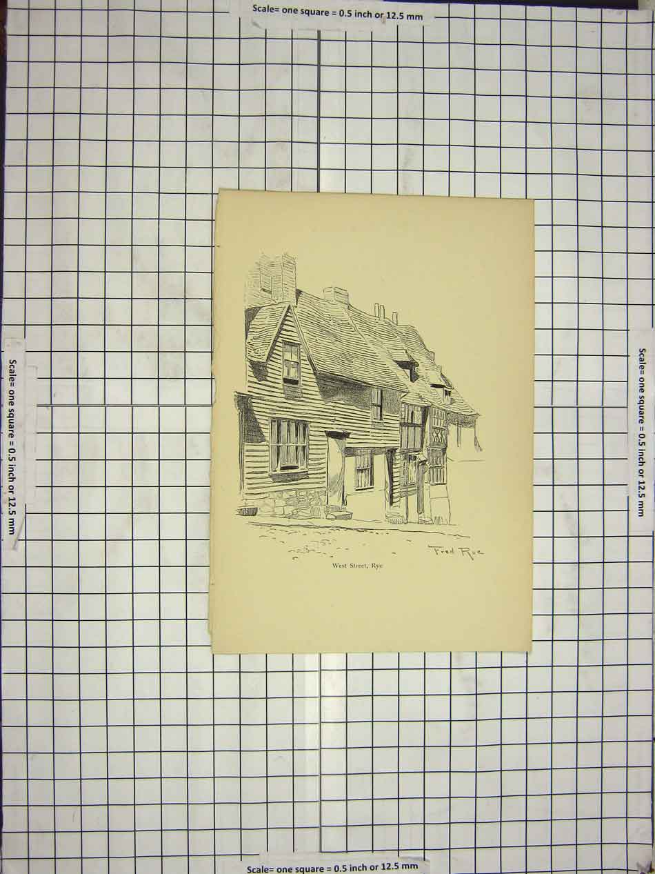 Original Old Antique Print View West Street Rye Houses Architecture