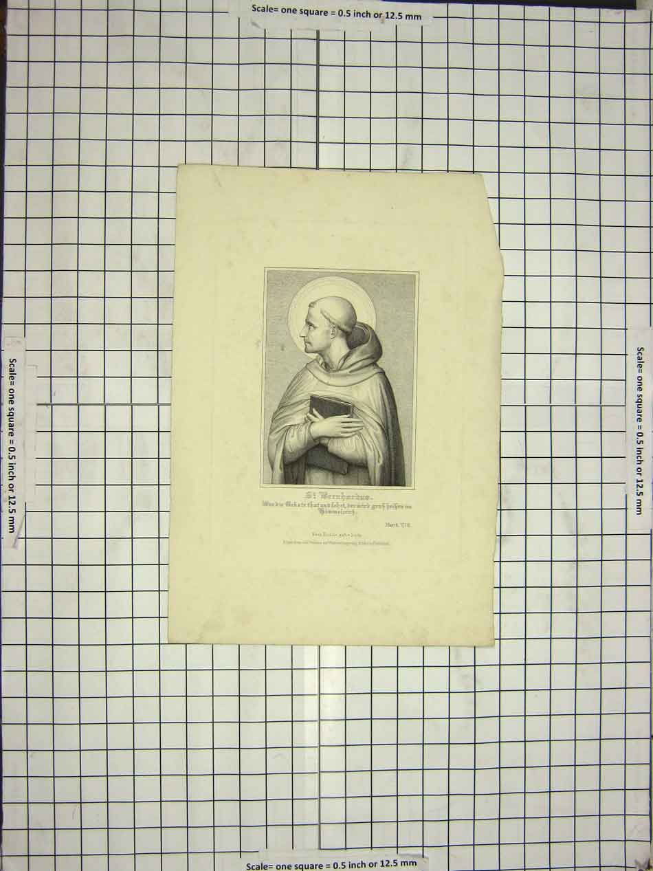 Original Old Antique Print Portrait St. Bernhardus Man Bible
